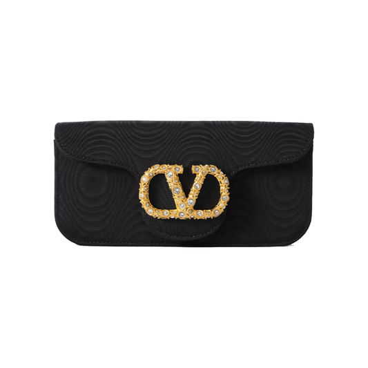 VALENTINO LOGO EMBELLISHED MOIRE BAG IN BLACK