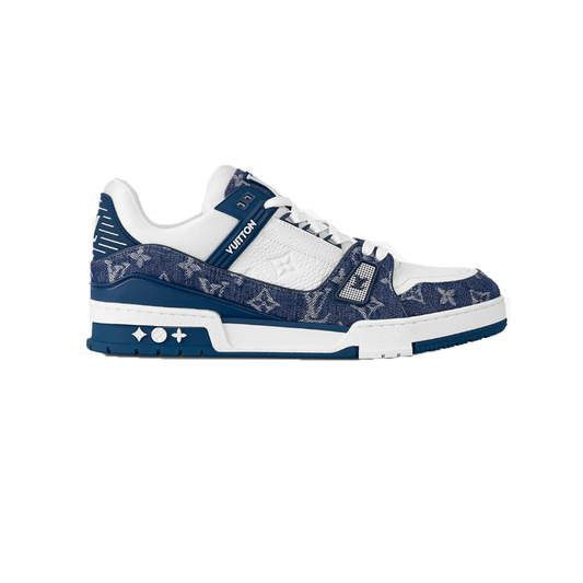 LOUIS VUITTON MONOGRAM DENIM TRAINERS IN WHITE/BLUE