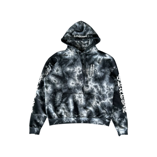 PRELOVED CHROME HEARTS HORSESHOE TIE-DYE HOODIE IN BLACK AND WHITE