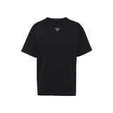PRADA NAVY COTTON LOGO BADGE T-SHIRT IN BLACK