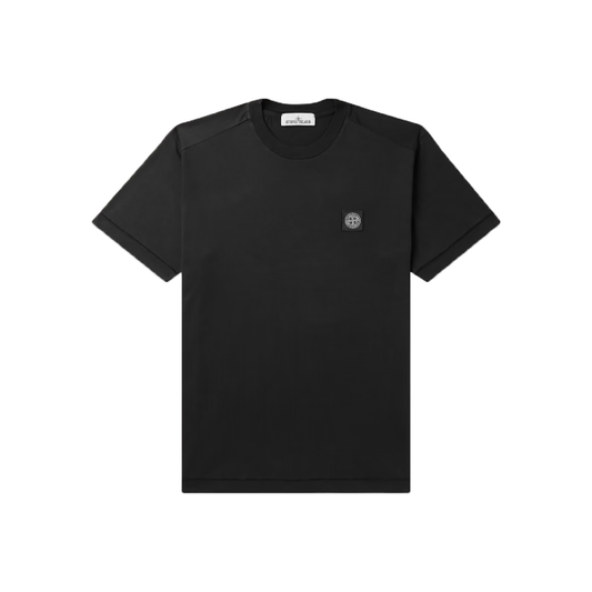 STONE ISLAND LOGO APPLIQUED COTTON T-SHIRT IN BLACK