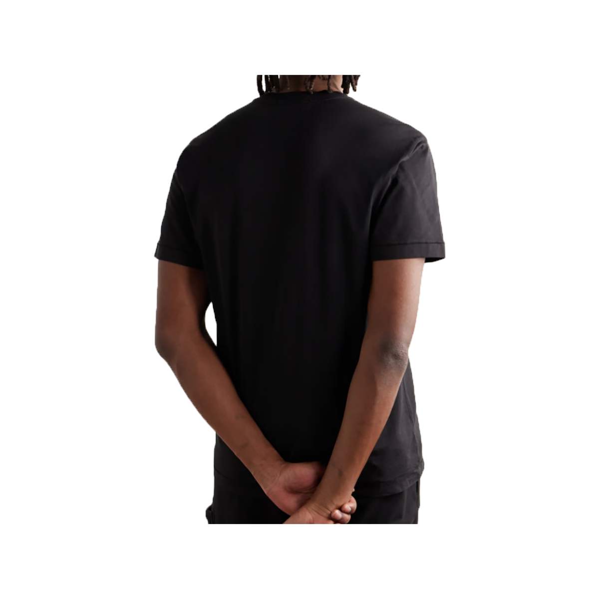 STONE ISLAND LOGO APPLIQUED COTTON T-SHIRT IN BLACK