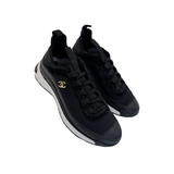 PREOVED CHANEL VELVET CALFSKIN CC TRAINERS IN BLACK