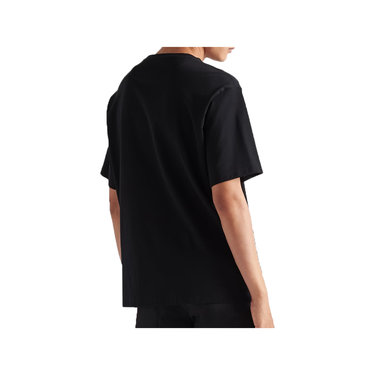 PRADA NAVY COTTON LOGO BADGE T-SHIRT IN BLACK