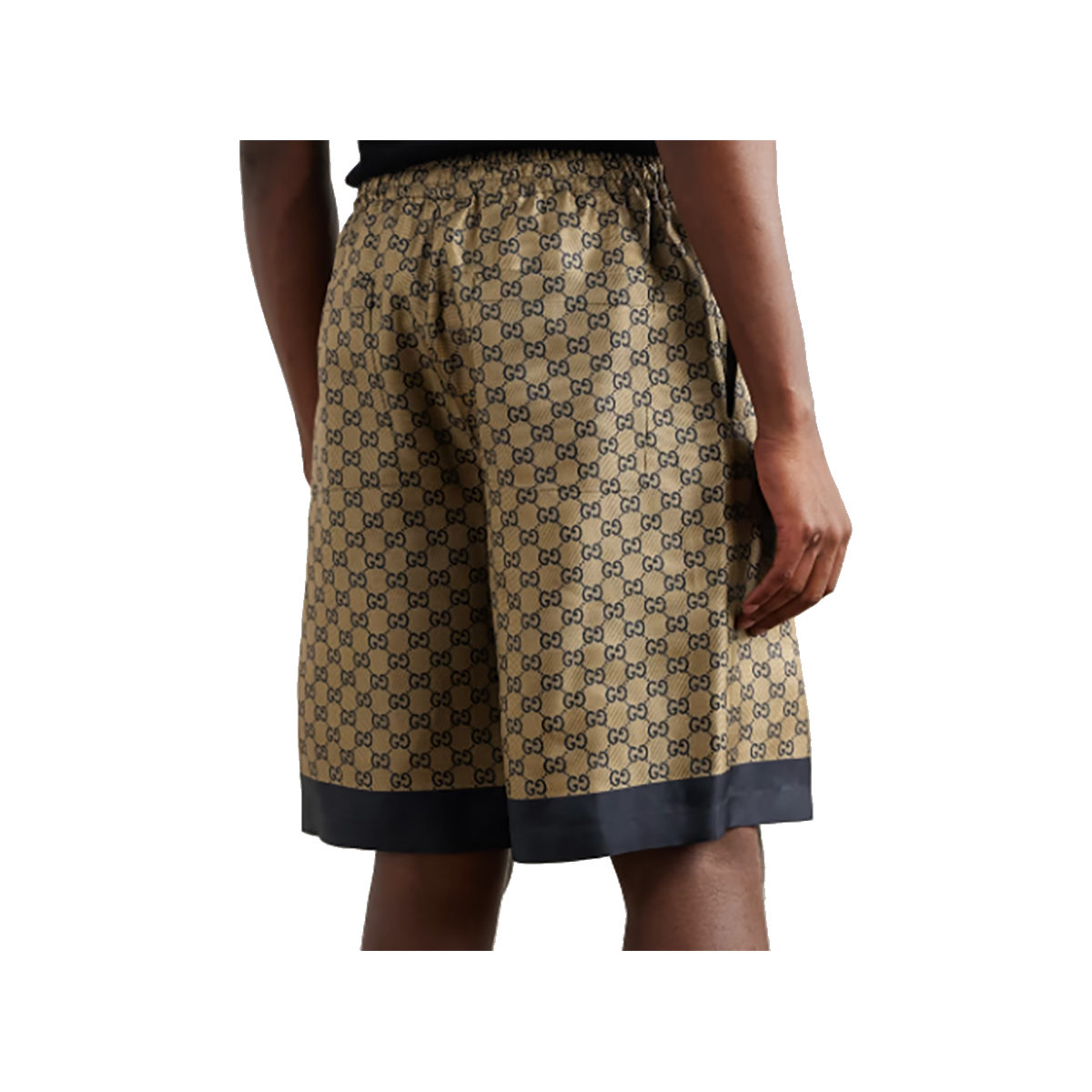 GUCCI WIDE-LEG LOGO-PRINT SILK SHORTS IN BEIGE