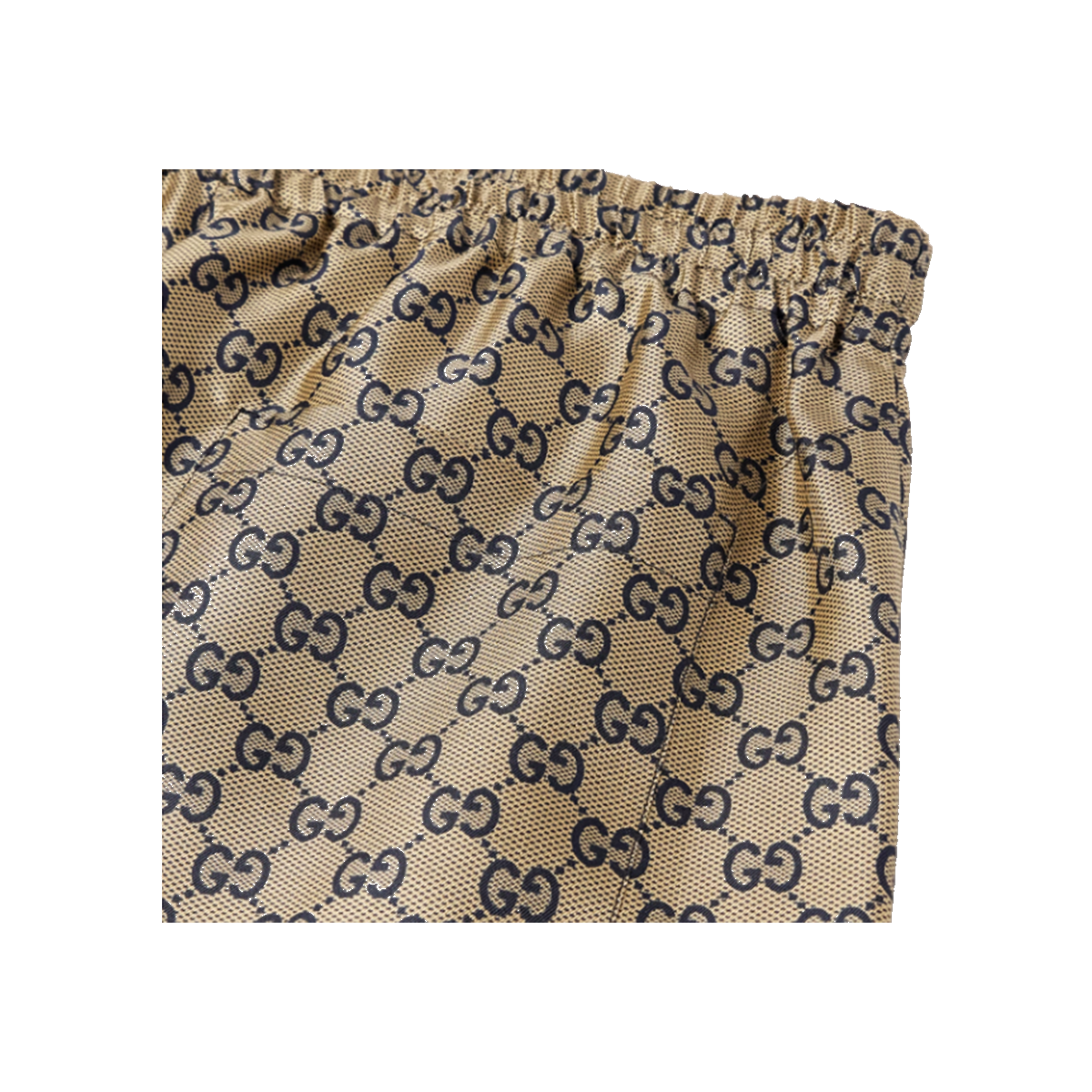 GUCCI WIDE-LEG LOGO-PRINT SILK SHORTS IN BEIGE