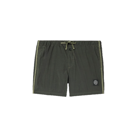STONE ISLAND STRAIGHT LEG NYLON METALSWIM SHORTS IN GREEN