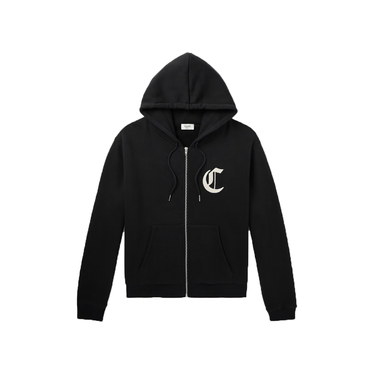 CELINE HOMME LOGO-EMBROIDERED COTTON JERSEY ZIP-UP IN BLACK