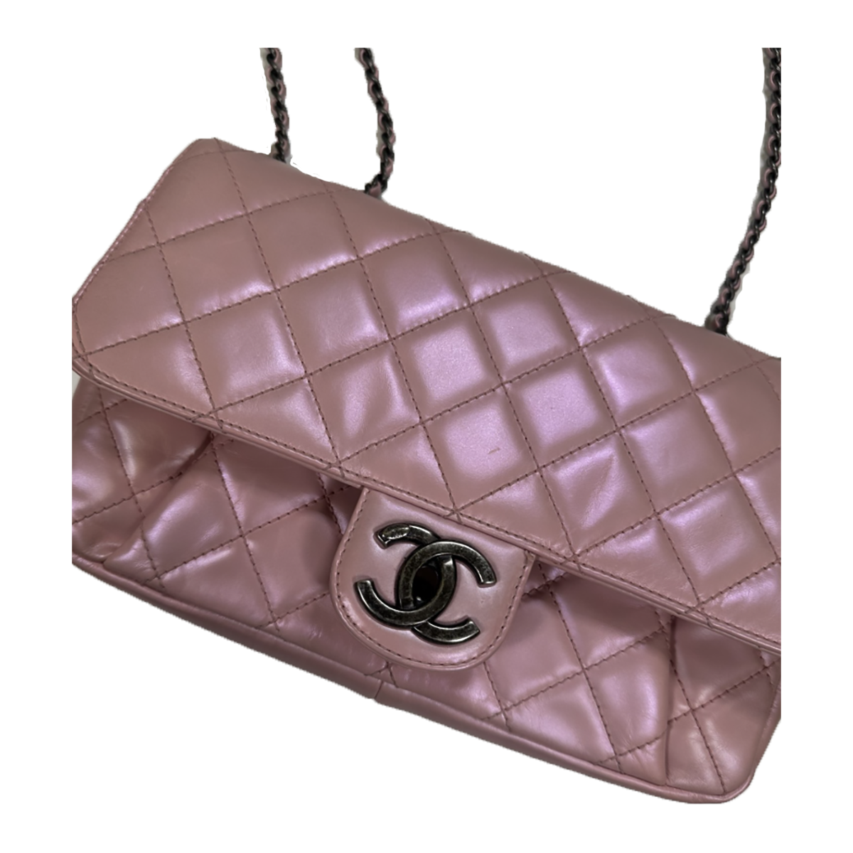 PRELOVED CHANEL PLEATED CHAIN FLAP BAG QUILTED CALFSKIN IN PINK