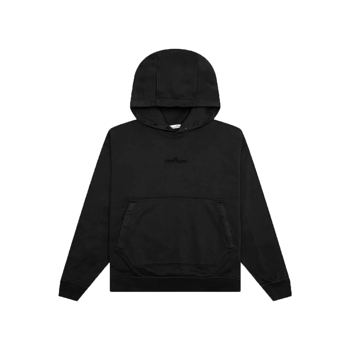 STONE ISLAND LOGO EMBROIDERED HOODIE IN BLACK