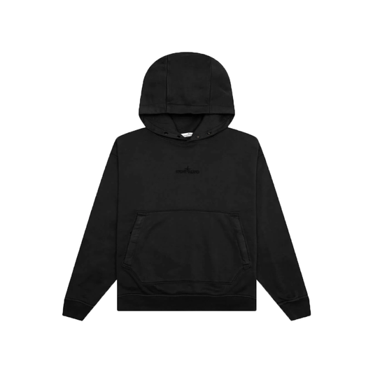 STONE ISLAND LOGO EMBROIDERED HOODIE IN BLACK