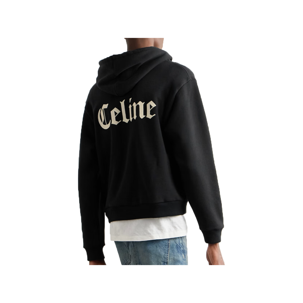 CELINE HOMME LOGO-EMBROIDERED COTTON JERSEY ZIP-UP IN BLACK
