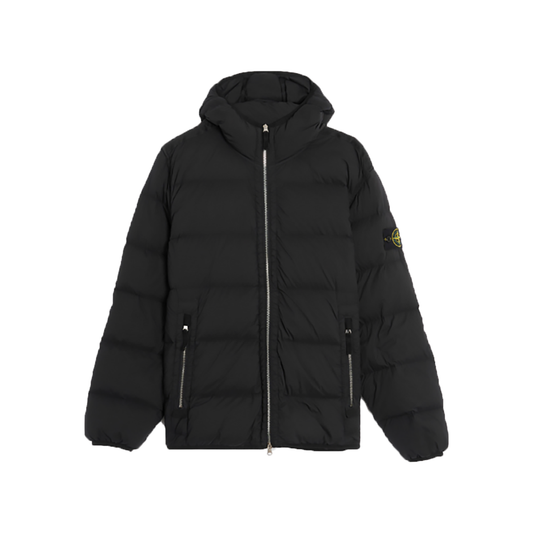 STONE ISLAND LOGO PATCH PUFFER COAT IN BLACK