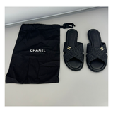 PRELOVED CHANEL LOGO GLITTER SANDLES IN BLACK