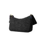 LOEWE IBIZA OLA EMBELLISHED RAFFIA SHOULDER BAG IN BLACK