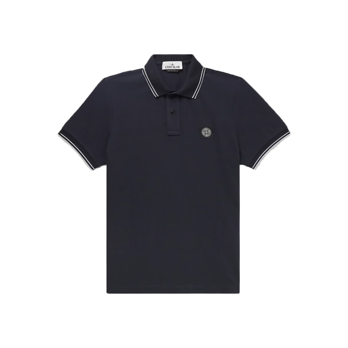 STONE ISLAND LOGO-APPLIQUED COTTON-BLEND POLO IN NAVY