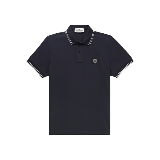 STONE ISLAND LOGO-APPLIQUED COTTON-BLEND POLO IN NAVY