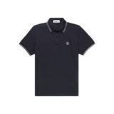 STONE ISLAND LOGO-APPLIQUED COTTON-BLEND POLO IN NAVY