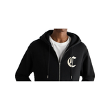 CELINE HOMME LOGO-EMBROIDERED COTTON JERSEY ZIP-UP IN BLACK