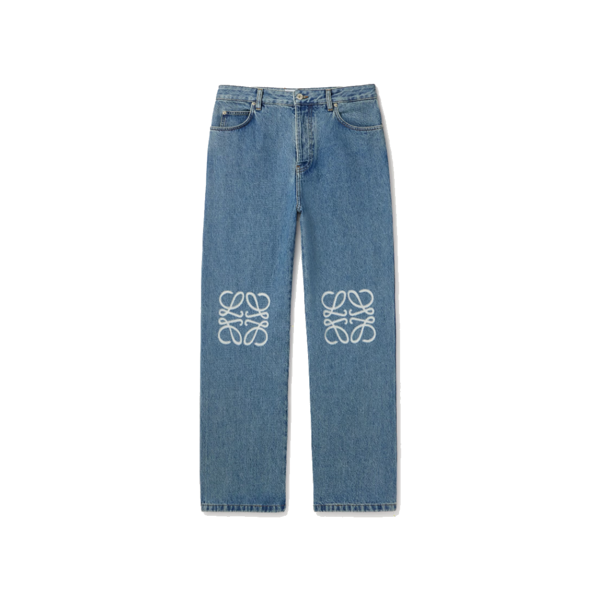 LOEWE ANAGRAM WIDE-LEG LOGO EMBROIDERED JEANS IN BLUE