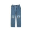LOEWE ANAGRAM WIDE-LEG LOGO EMBROIDERED JEANS IN BLUE