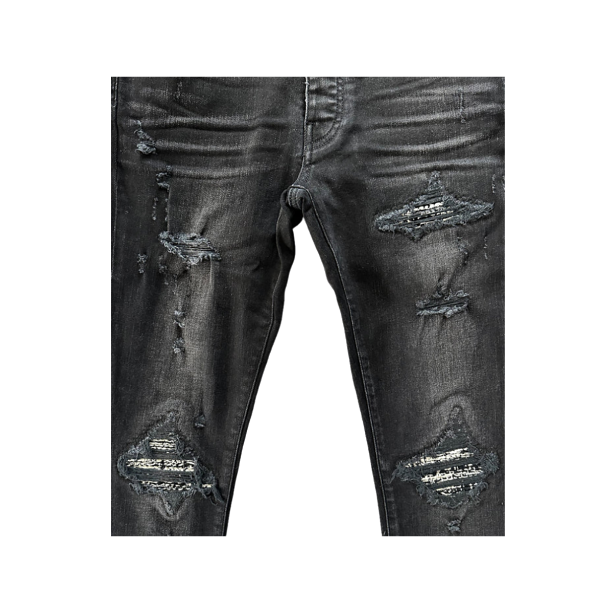 AMIRI AGED BLACK AND WHITE BANDANA PATCH MX1 JEANS