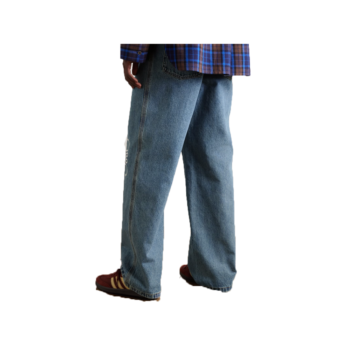 LOEWE ANAGRAM WIDE-LEG LOGO EMBROIDERED JEANS IN BLUE