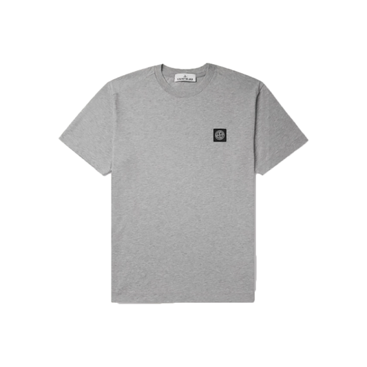 STONE ISLAND LOGO APPLIQUED COTTON T-SHIRT IN GREY