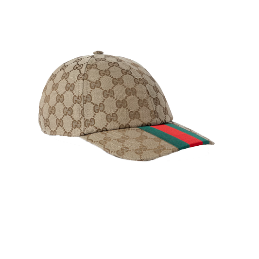 GUCCI WEBBING-TRIMMED MONOGRAM CANVAS BASEBALL CAP IN BROWN