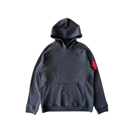 CHROME HEARTS RED TRIPLR CROSS PATCH PAPER JAM HOODIE IN BLACK