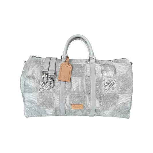 PRELOVED LOUIS VUITTON WHITE & GREY SALT KEEPALL 50