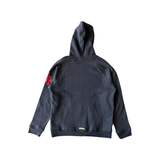 CHROME HEARTS RED TRIPLR CROSS PATCH PAPER JAM HOODIE IN BLACK