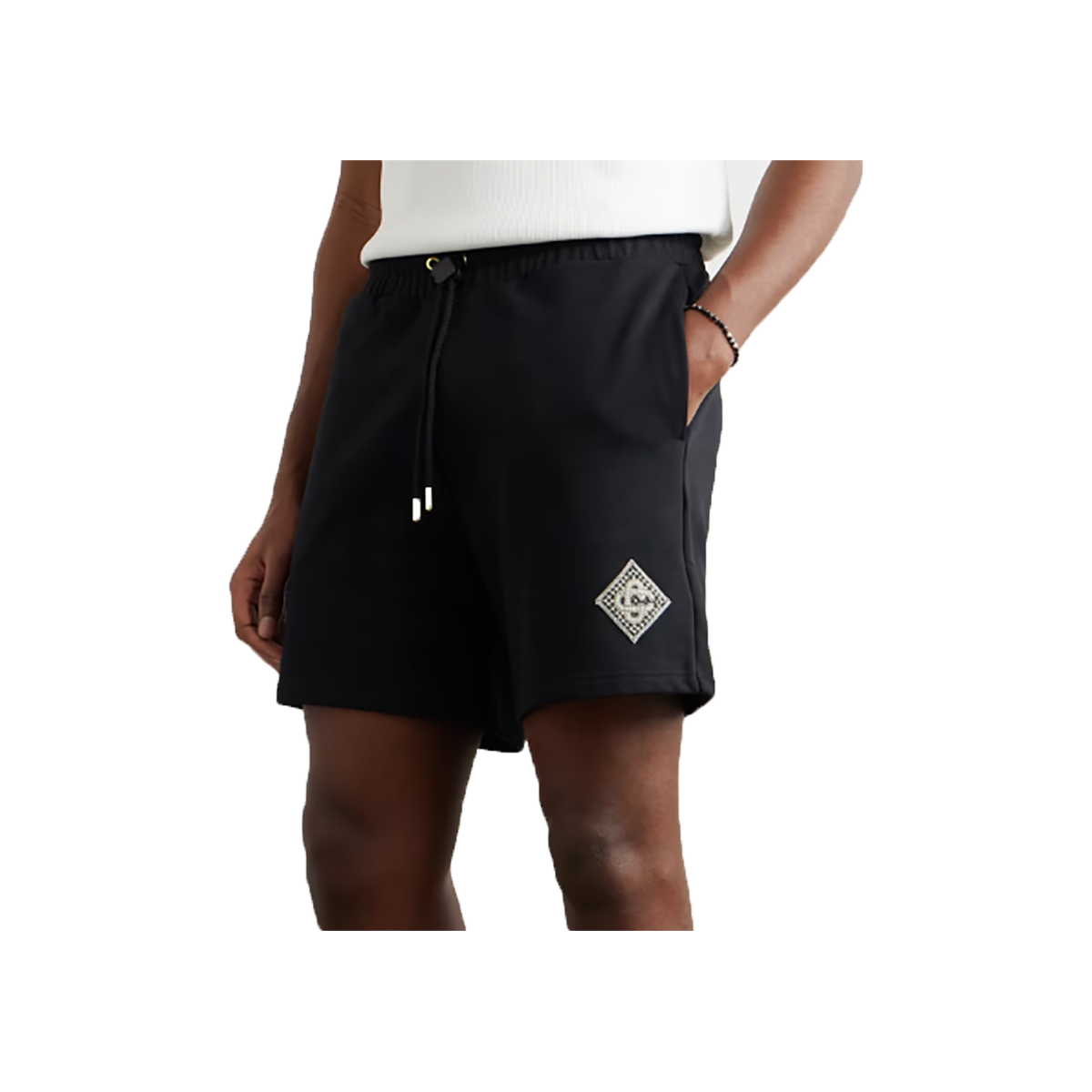 CASABLANCA STRAIGHT-LEG EMBELLISHED SHORTS IN BLACK