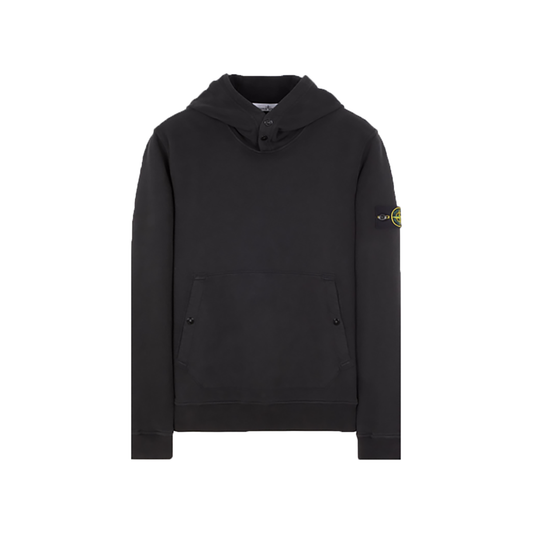 STONE ISLAND GARMENT DYED COTTON HOODED SWEATER IN BLACK