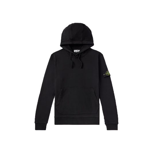 STONE ISLAND GARMENT DYED HOODIE IN BLACK