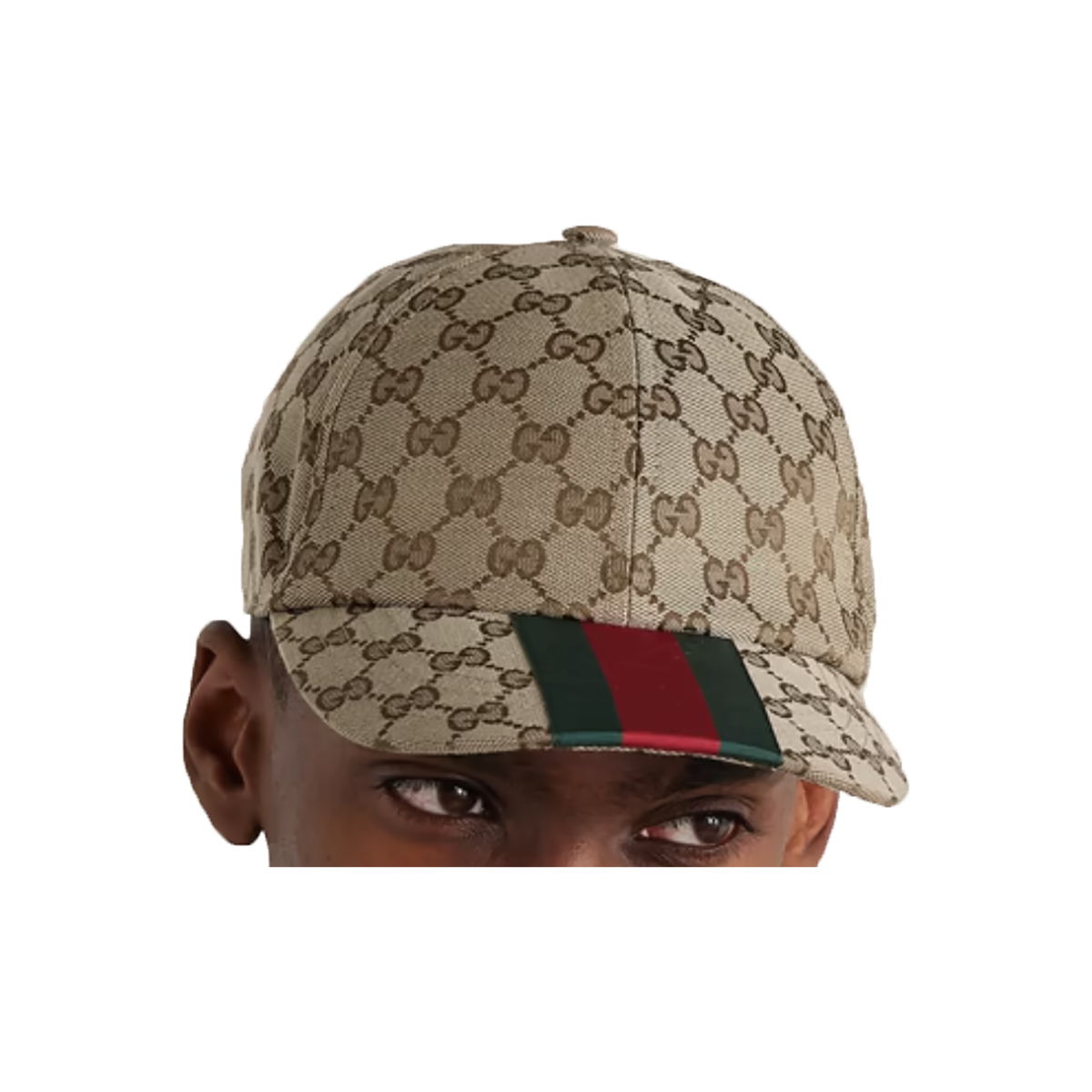 GUCCI WEBBING-TRIMMED MONOGRAM CANVAS BASEBALL CAP IN BROWN