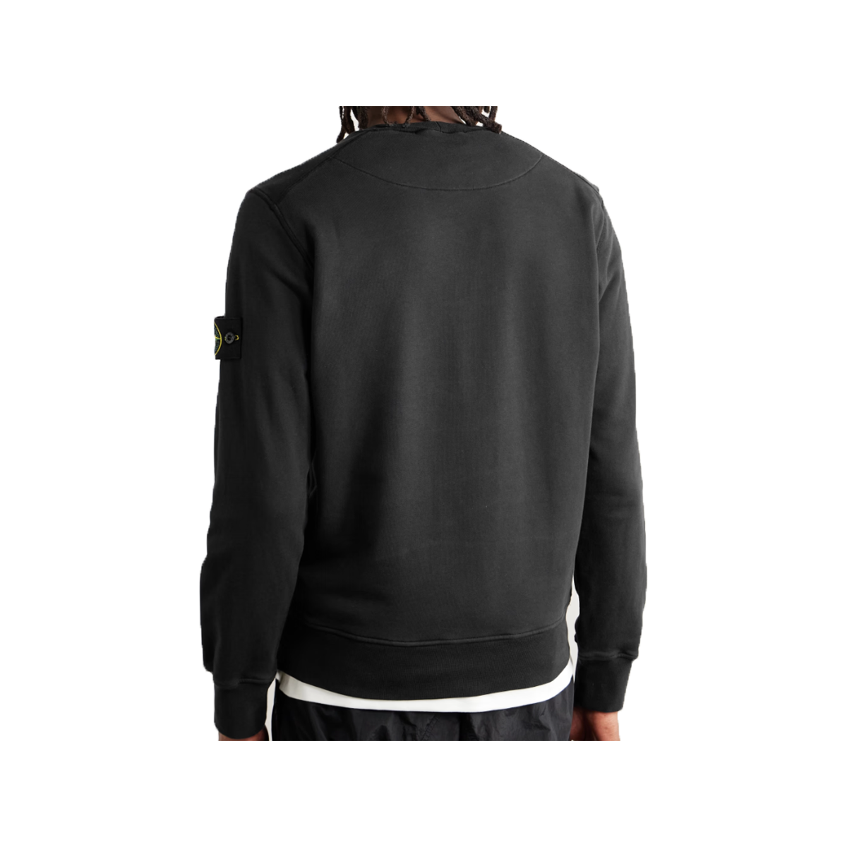 STONE ISLAND  LOGO APPLIQUED GARMENT DYED SWEATER IN BLACK