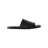 LOEWE PAULAS IBIZA LOGO-DEBOSSED LEATHER SLIDERS IN BLACK