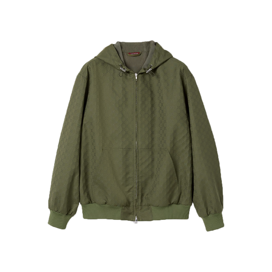 GUCCI COTTON GG MONOGRAM RIPSTOP HOODED JACKET IN GREEN