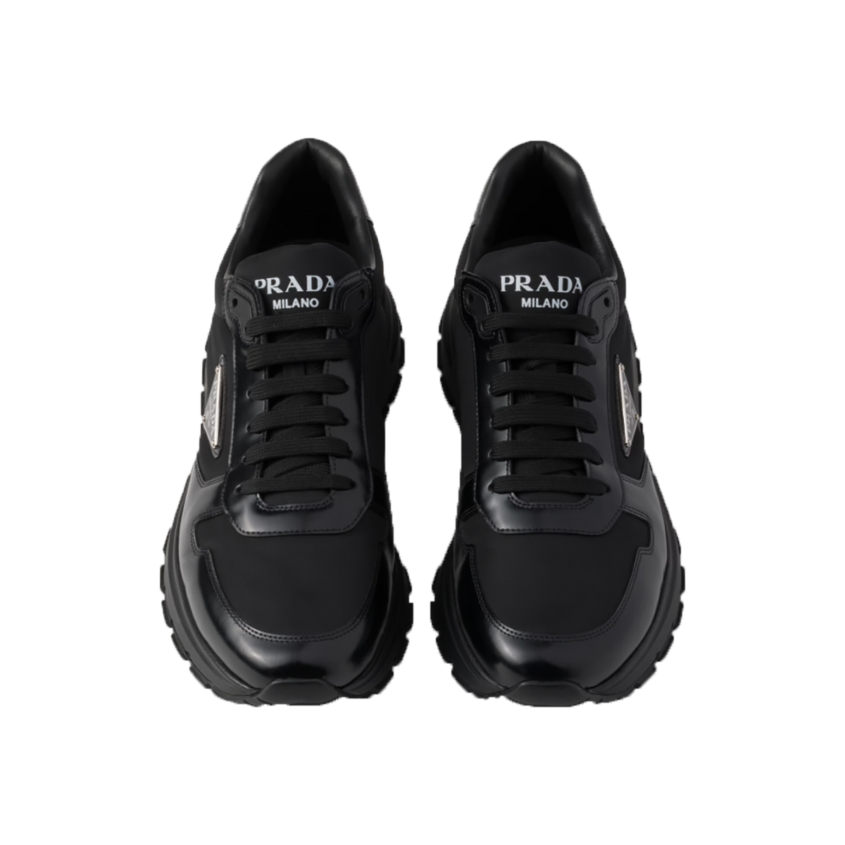 PRADA PRAX 01 RE-NYLON AND BRUSHED LEATHER TRAINERS IN BLACK