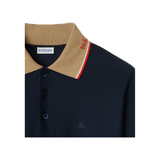BURBERRY LOGO COLLAR COTTON POLO IN NAVY