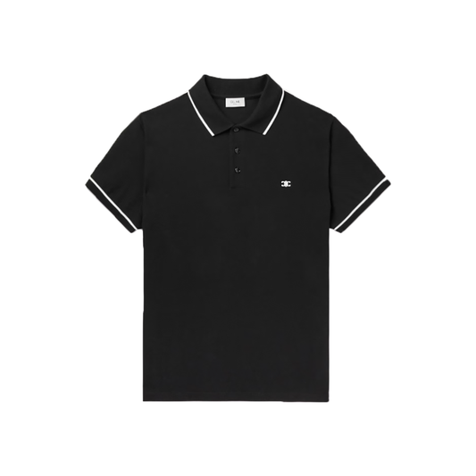 CELINE HOMME LOGO-EMBROIDERED COTTON POLO IN BLACK