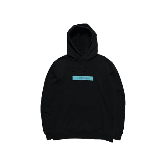 STONE ISLAND LOGO PRINT HOODIE IN BLACK