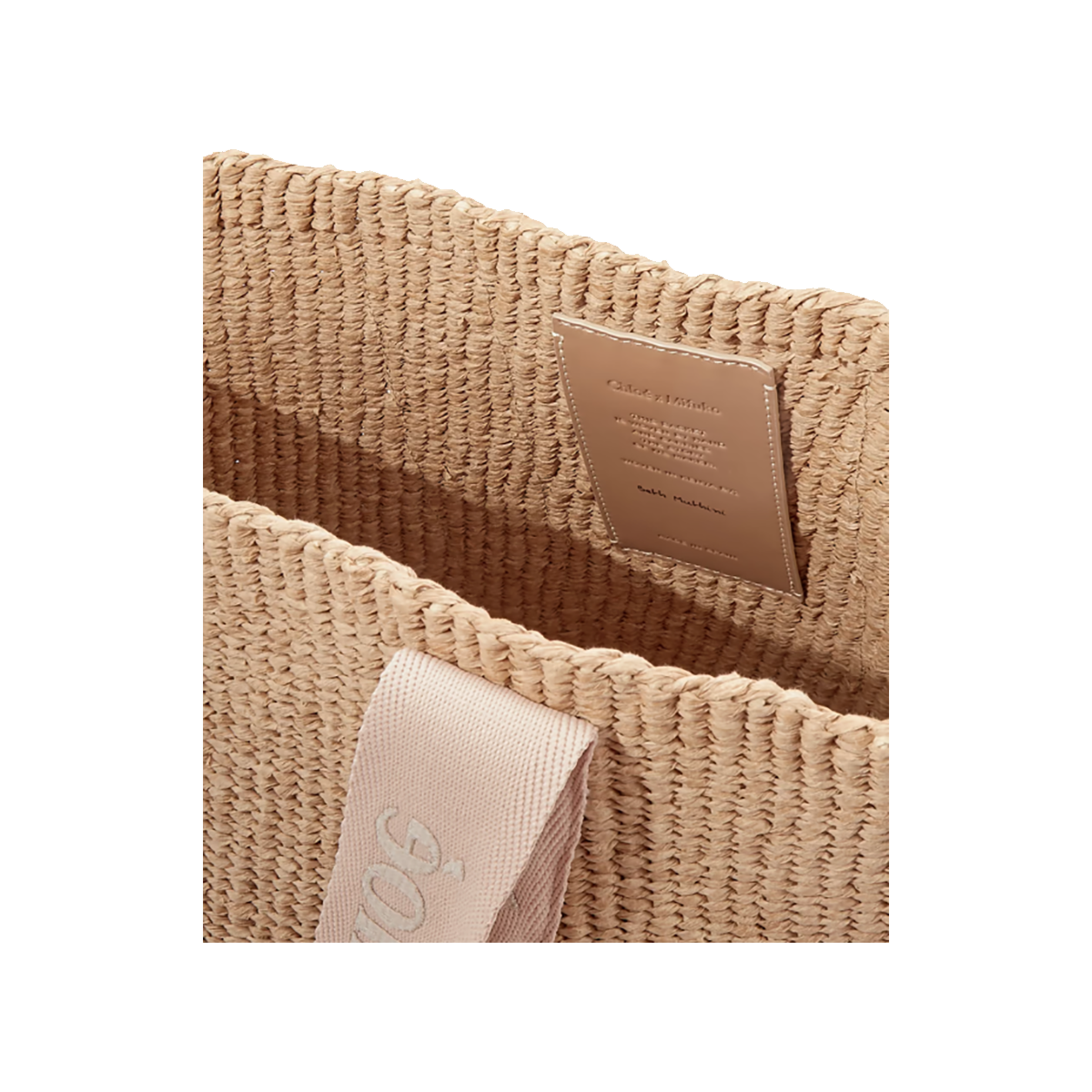 CHLOE WOODY LEATHER-TRIMMED RAFFIA TOTE IN BEIGE