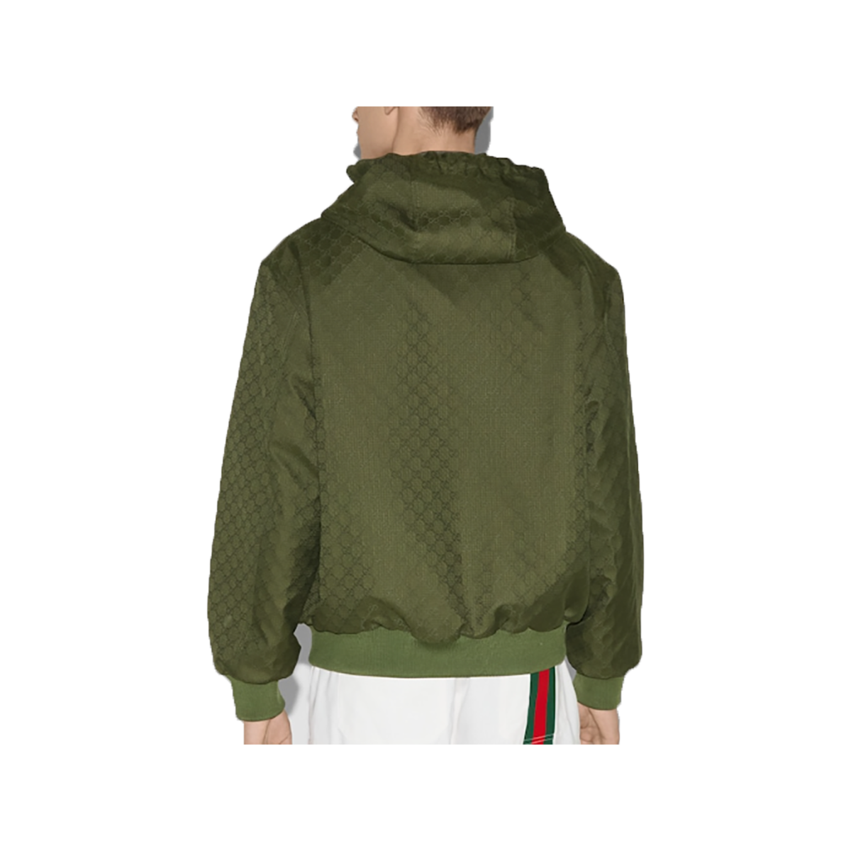 GUCCI COTTON GG MONOGRAM RIPSTOP HOODED JACKET IN GREEN