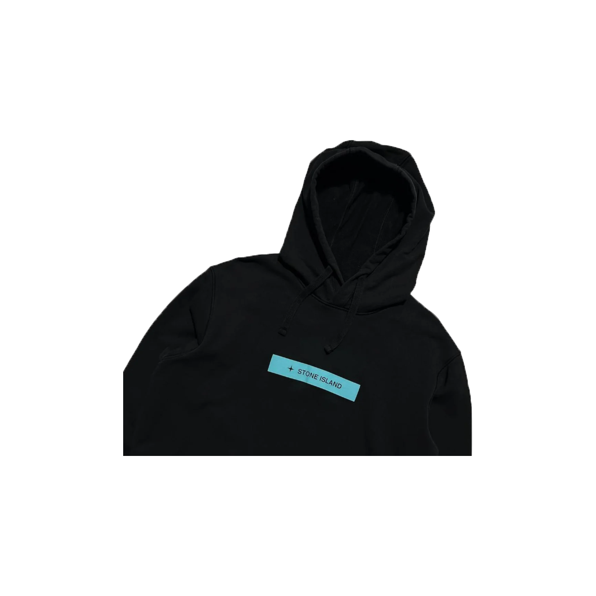 STONE ISLAND LOGO PRINT HOODIE IN BLACK