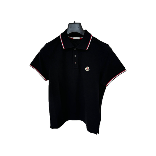 MONCLER LOGO BADGE POLO SHIRT IN BLACK