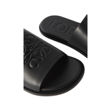 LOEWE PAULAS IBIZA LOGO-DEBOSSED LEATHER SLIDERS IN BLACK