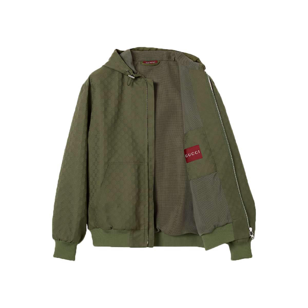 GUCCI COTTON GG MONOGRAM RIPSTOP HOODED JACKET IN GREEN