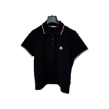 MONCLER LOGO BADGE POLO SHIRT IN BLACK